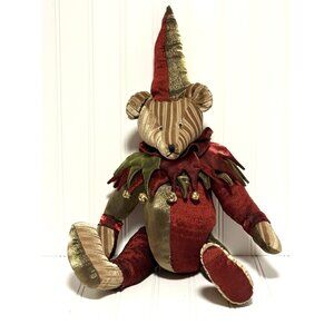 Mark Roberts Collection Christmas Holiday Jester Teddy Bear Jointed Shelf Sitter